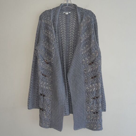 Coldwater Creek Longline Cardigan Plus Size 14 16 Wool Gray Knit Sweater - Picture 3 of 11